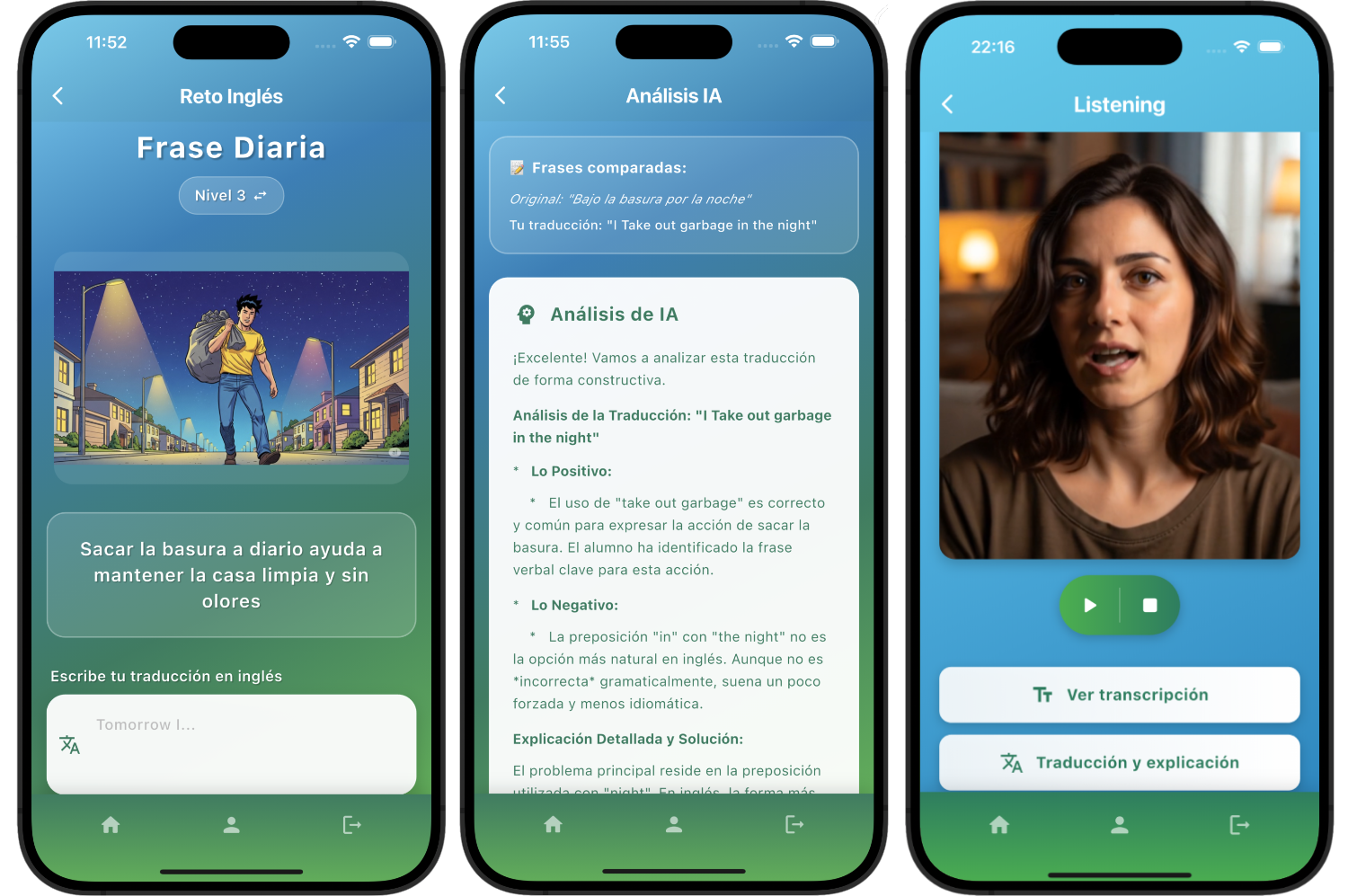 Interfaz de la aplicación mostrando frase diaria